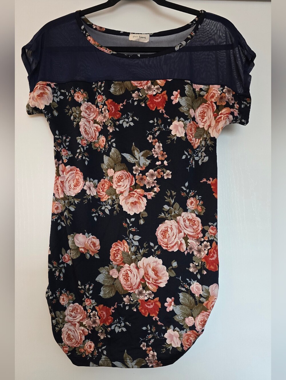 Free Kisses - Floral Mesh Sheer Blouse Top With Ruched Side Detail